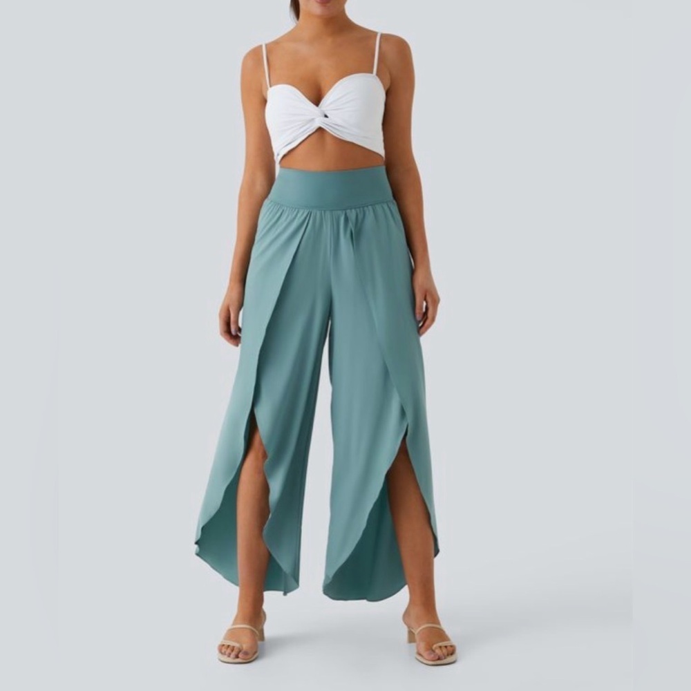 Halara Breezeful High Waisted Palazzo Wide Leg Pants Size XS NWOT Stone Blue